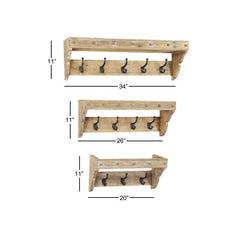 Solid Wood 12 - Hook Wall Mounted Coat Rack with Storage