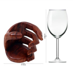 Solid Wood Tabletop Wine Bottle Rack in Brown Embraces A Bottle of Wine