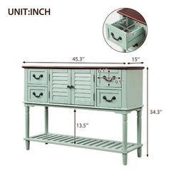 Green Chelan 45.3'' Wide 4 Drawer Server 2 Cabinet Doors, and a Wide-Open Lower Shelf