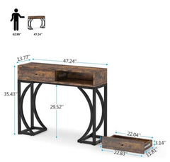 2 Drawers Sofa Table Console Table, 47.24" Hallway Table with Stable Metal Frame for Living Room - 47.24"L x 13.77"W x 35.43"H