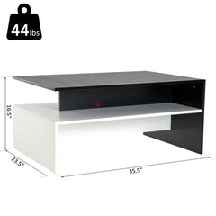 2 Tier Modern Rectangular Living Room Coffee Table - Black/White