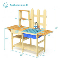 Kid's Outdoor Wooden Pretend Cook Kitchen Playset Toy Open Shelves for Storing Toy Kitchen Utensils