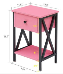 1-Drawer Modern Nightstands X-Design with Storage Shelf - Pink