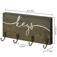 Wall Key Organizer Wall-Mounted Rustic Gray Wood Key Hook Rack with 4 Hanging Hooks