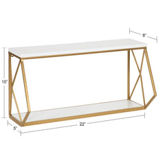 White/Gold 2 Piece Wood Accent Shelf Space-Saving Floating Wall Shelf