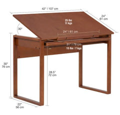 Brown Solid Wood Drafting Table Organize your Creative Supplies Workspace for Drawing, Sketching