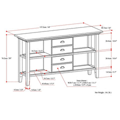 Solid Wood 54 inch Wide Transitional Console Sofa Table - 54 W x 16 D x 30 H - Rustic Natural Aged Brown