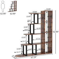 5-Tier Rustic Bookshelf Ladder Bookcase - Rustic brown