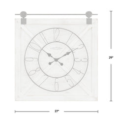 Farmstead Fir Wood Barn Door Wall Clock - Weathered White Make An Accent Statement in your Entryway, Kitchen, Living Room