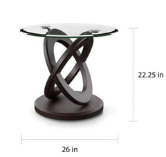 Dark Walnut 26-inch Crossed Round Side Table End Table. Crafted of Durable Tempered Glass