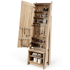 2-in-1 Wooden Cosmetics Storage Cabinet with Full-Length