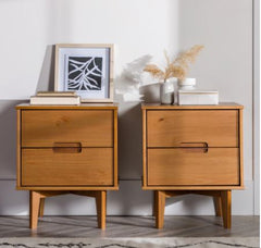 Mid-Century Solid Wood 2-Drawer Nightstand, Set of 2 - Caramel Complete your Bedroom Decor with this Set of Two-Drawer Nightstands