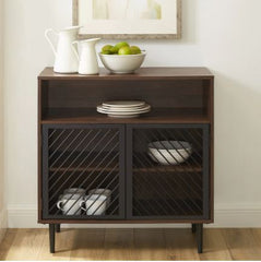 Modern Metal Door Accent Cabinet - Dark Walnut Two Storage Shelves, this Accent Cabinet Adds A Touch of Elegance to your Home