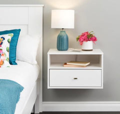 Floating Nightstand Ideal Companion for your Modern Bedroom. With Both A Drawer and An Open Compartment