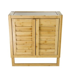 Solid Bamboo 2-door Wall Mount Spa Cabinet - Natural Water & Mildew Resistant