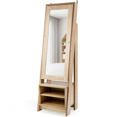 2-in-1 Wooden Cosmetics Storage Cabinet with Full-Length