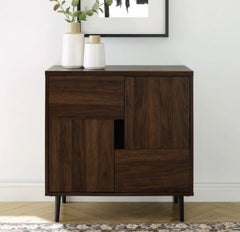 30-inch Modern Accent Storage Cabinet - Dark Walnut 2 Doors 4 Interior Compartments 2 Tall and 2 Smaller Adjustable Metal Door Hinges