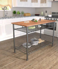 Brown Wood Kitchen Island Two Shelves Provide Storage for Cooking Utensils Offer Storage for Cooking Utensils and Veggies