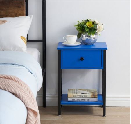 1-Drawer Modern Nightstands X-Design with Storage Shelf - Dark Blue