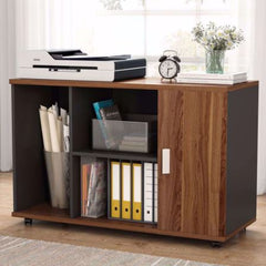 39 inches File Cabinet, Office Storage Cabinet with Wheels 2-Tier Smaller Shelves, a Large Size Shelf and 2 Tier Storage Space Behind the Doors