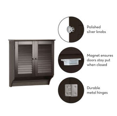 2-Door Wall Cabinet - Brown - Espresso Finish Two Cabinet Doors Open To Reveal Shelving for your Bathroom Essentials