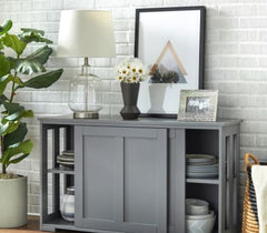 Sliding Door Stackable Cabinet - Charcoal Grey Two Large, Panel Sliding Doors and Adjustable Shelves that Allow you to Make use of Tight Spaces