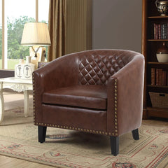 Brown Faux Leather 25.2'' Wide Club Chair Removable Seat Cushion Perfect Comfortable for Relaxation