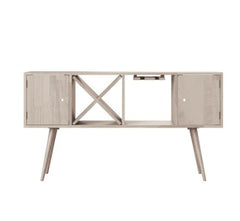 Shorewood Mid-Century Modern Wood Sideboard - White Wash Finish Provides An Open Shelf with A Removable Wine Rack and Another Open Shelf