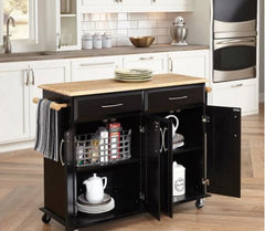 Coronado Black Wood with Natural Wood Top Kitchen Island Cart this Island can House Food, Cookbooks, Disher