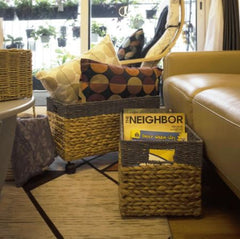 Woven Storage Baskets on wheels (Set 2) Under Counter & Under Desk Storage