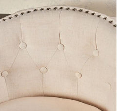 Set of 2 Beige Swivel Bar Stools Button-Tufted Nailhead Trim Bucket Seat