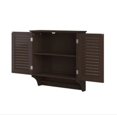 2-Door Wall Cabinet - Brown - Espresso Finish Two Cabinet Doors Open To Reveal Shelving for your Bathroom Essentials