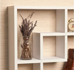 Geometric Square Wall Shelf with Five Openings Made of MDF and Laminate