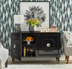 Buffet/Media Cabinet - Black Lacquer Adjustable Shelf Inside Offers Ample Storage Space