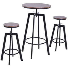 3-piece Adjustable Industrial Indoor Bistro Set Made of Sturdy Powder-Coated Steel Framing and MDF Board Top