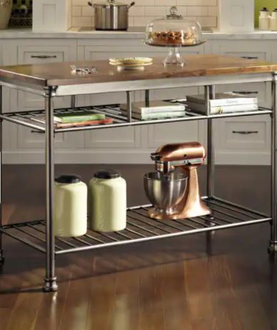 Woodridge Kitchen Cart , this Kitchen Island Features A Metal Frame and Solid Wood