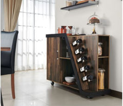 5-Bottle Mobile Wine Cabinet - Light Hickory Perfect to Organize your Essential Drinks and Accessories