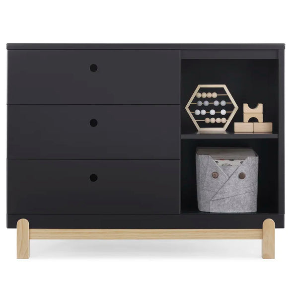 3 Drawer Dresser Midnight Gray Natural Modern and Playful Aesthetic Design