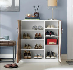 Contemporary White 8-shelf Shoe Cabinet Provide Plenty of Space for your Sandals, Heels, Running Shoes