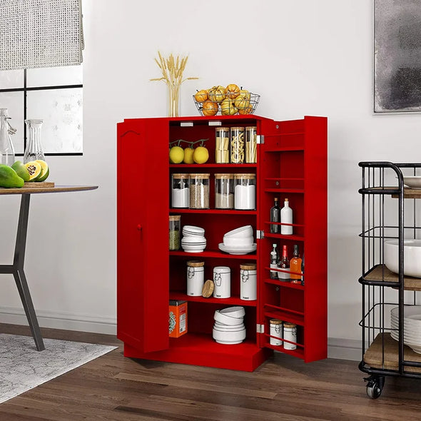 Red 40" Kitchen Pantry Functional Storage Cabinet Perfect for Orgnanize