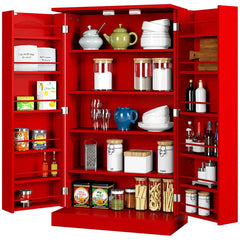 Red 40" Kitchen Pantry Functional Storage Cabinet Perfect for Orgnanize