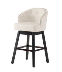 Set of 2 Beige Swivel Bar Stools Button-Tufted Nailhead Trim Bucket Seat