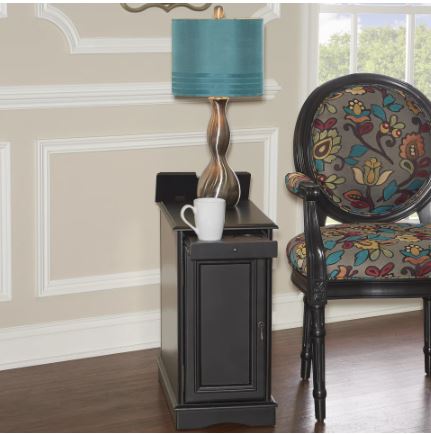 Black Accent Charging Table Multi Function Accent Table that Serves As A Charging Station, Beverage Holder and Provides Storage