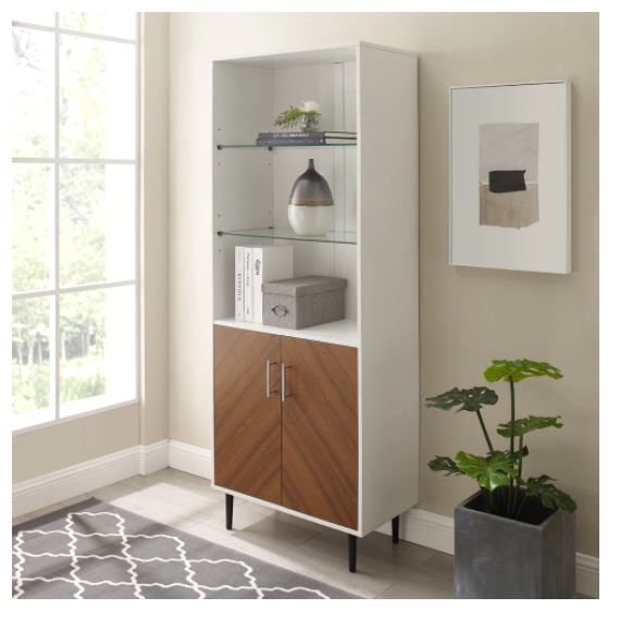 Modern Storage Cabinet - White / Acorn Bookmatch