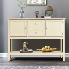 Beige 46'' Console Table Spacious Storage Space with 2 Drawers and 3 Cabinets