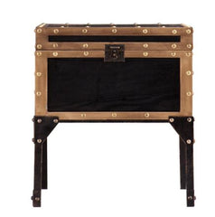 Trunk Side/ End Table Perfect Addition to your Living Room. With An Antique Black Finish Accented with Dark Antique Bronze Detailing