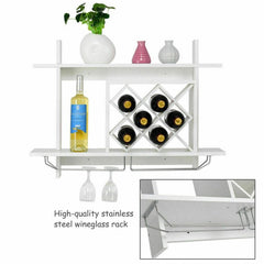 Household Wall Mount Wine Rack Organizer with Glass Holder Storage Shelf You Can Store Up to Six Bottles of your Favorite Wine