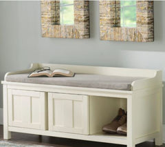 White Metal/Wood Cushioned Storage Bench Keep your Entryway or Mudroom