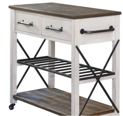 Wood Farmhouse Kitchen Cart - Aged White Solid Wood