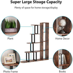 5-Tier Rustic Bookshelf Ladder Bookcase - Rustic brown